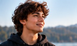 Adolescent souriant en plein air